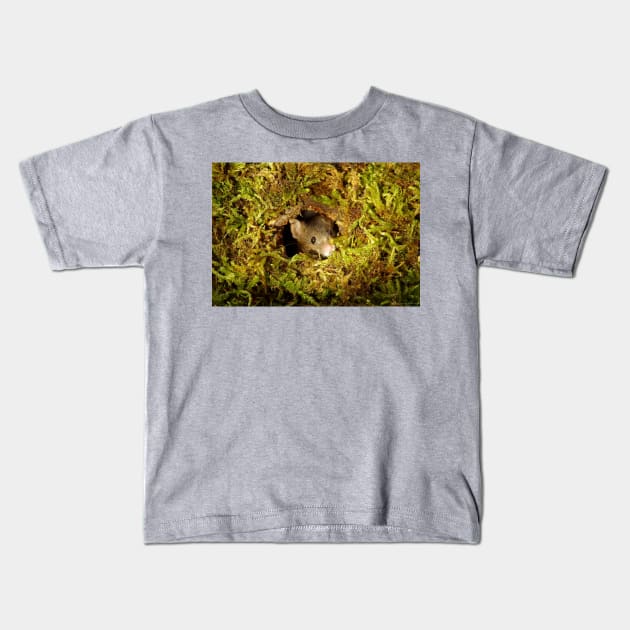 mouse in a mossy hole Kids T-Shirt by Simon-dell